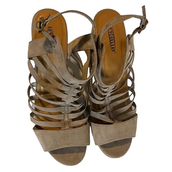 Seychelles Nutmeg Taupe Strappy Wedge Heel Sandals Womens Size 10 - Picture 1 of 11